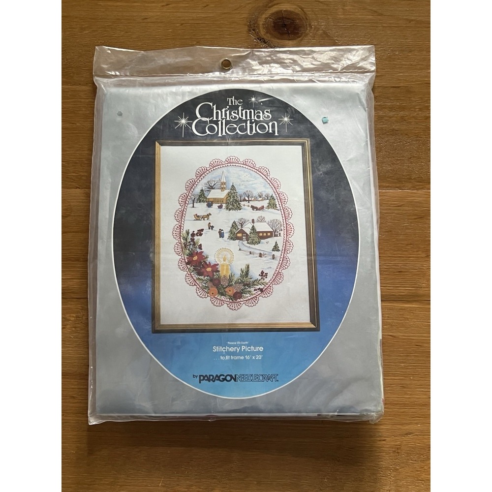 NOS VTG 1985 Paragon Needlecraft Peace On Earth Christmas Stitchery Kit 16x20